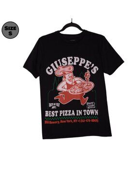 Demin & Flower: Giuseppe's Pizza USED Shirt (S, Black, New York)